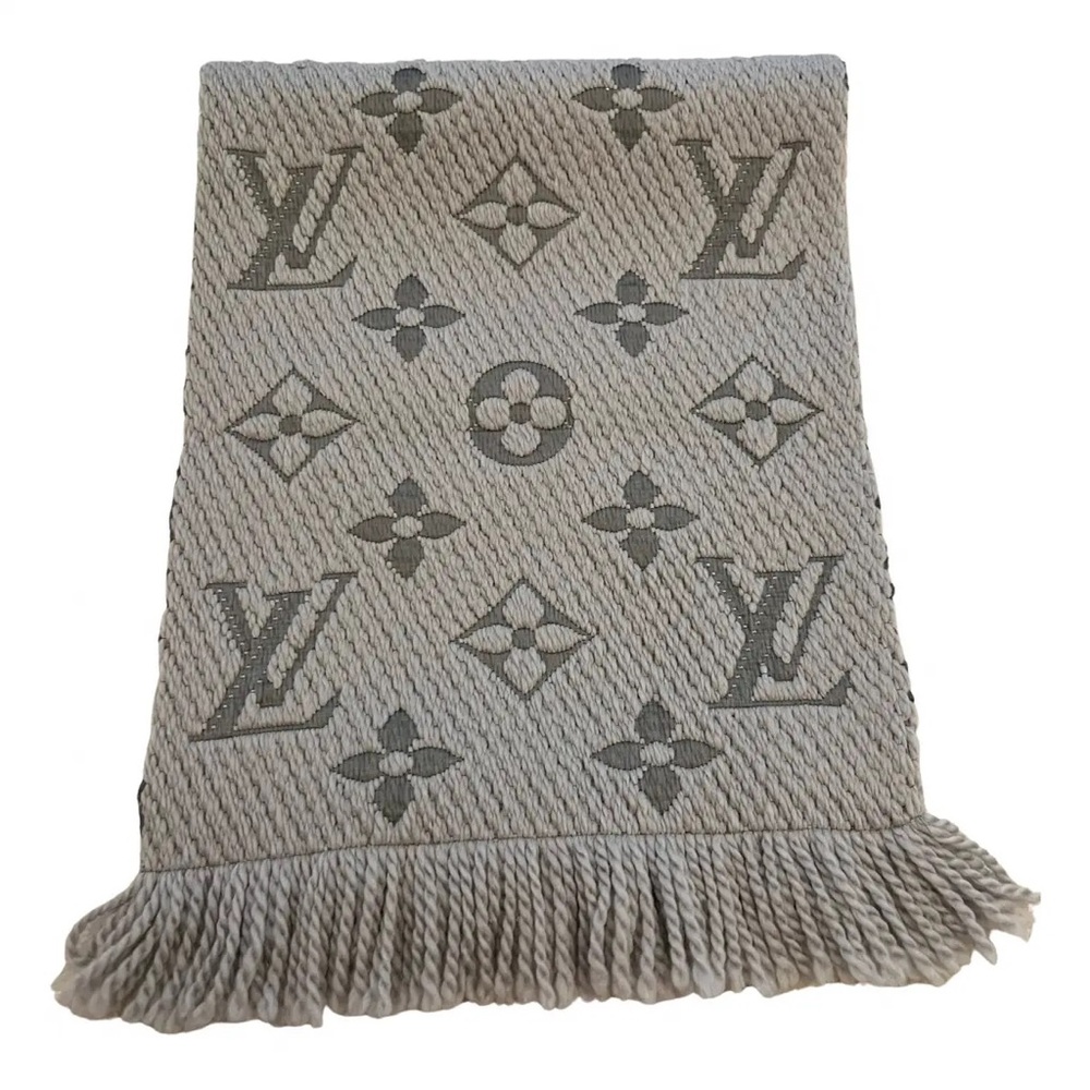 Louis Vuitton Taupe Monogram Knit Scarf with Fringe! Good used condition